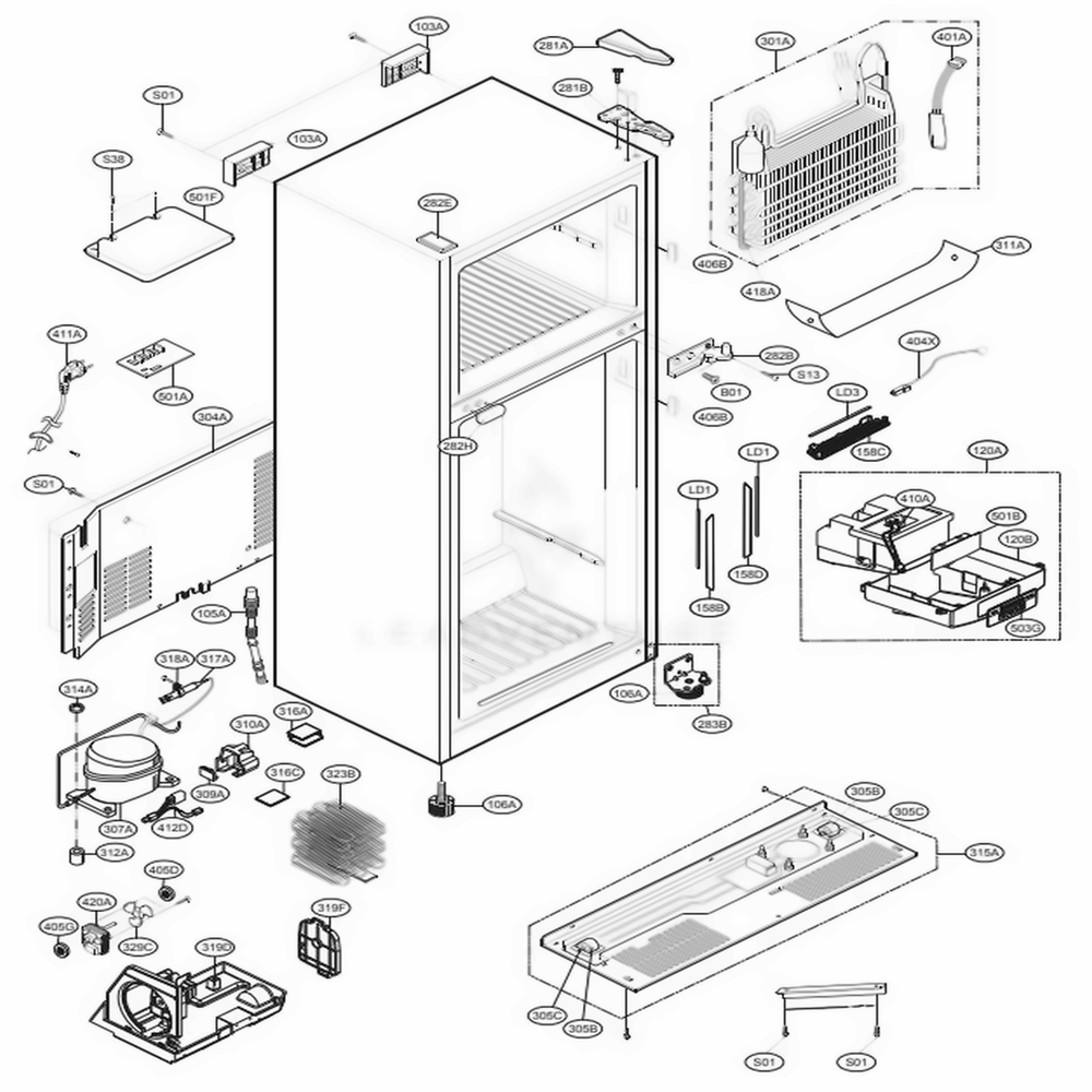 Case Parts Diagram and Parts List for 78039 AWBCSE8 LG Refrigerator