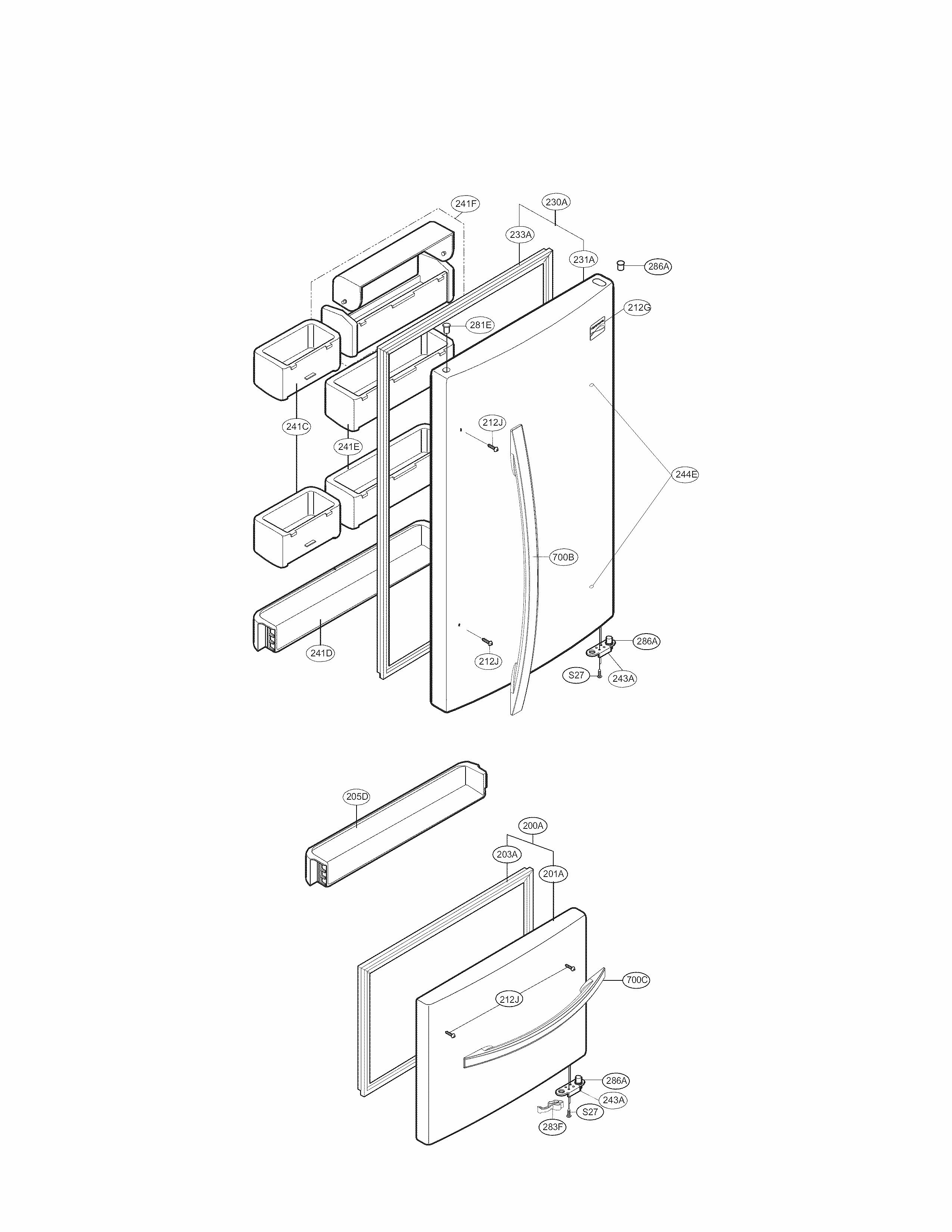 Door Parts Diagram and Parts List for 79578272901  Kenmore Refrigerator
