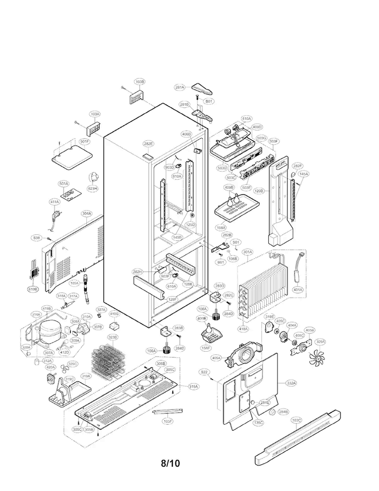 Case Parts Diagram and Parts List for LRBN20512SW01  LG Refrigerator