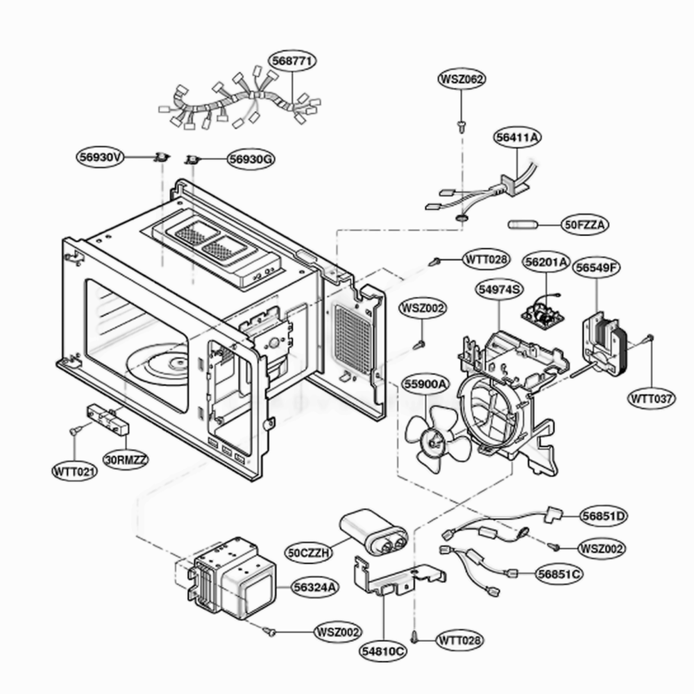 Interior Parts Diagram and Parts List for MB3917H HMWQBNX LG Range
