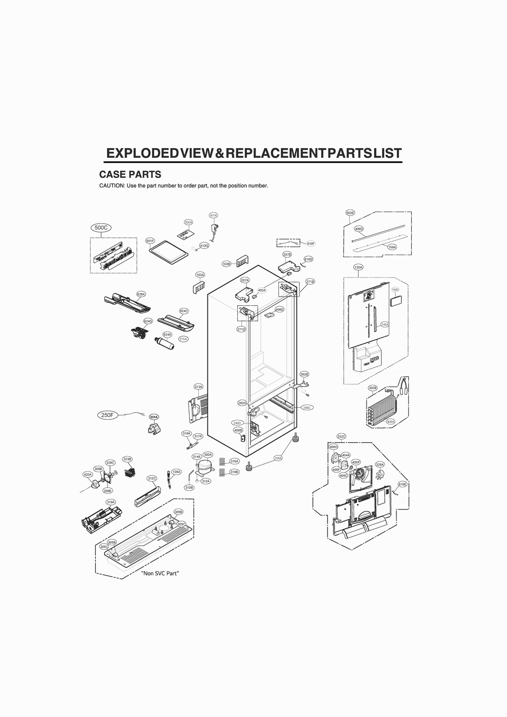 Case Parts Diagram and Parts List for GR-B238NSNM ASTCNA0 LG Refrigerator