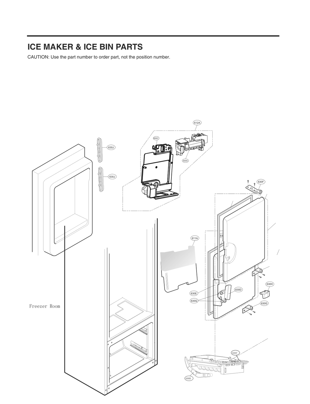 Ice Maker And Ice Bin Parts Diagram and Parts List for GC-J268NSSM ASTCNA0 LG Refrigerator