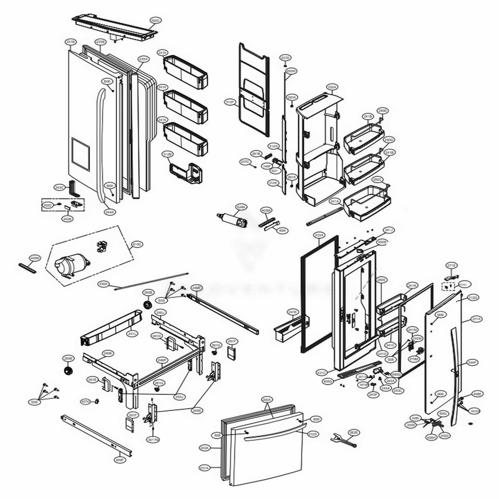 Door Parts Diagram and Parts List for 74032 ASWCSE1 LG Refrigerator