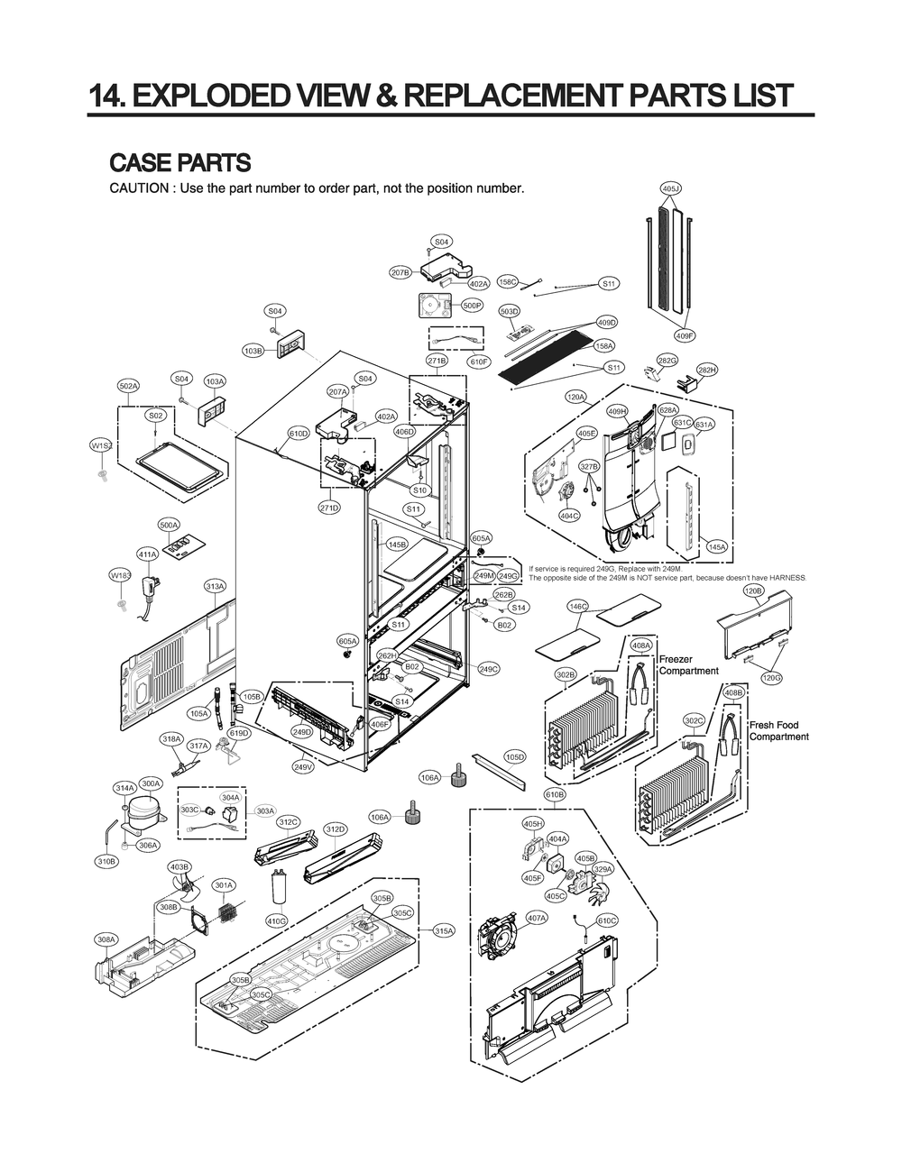 Case Parts Diagram and Parts List for GR-J31GHSJM ASTCNA0 LG Refrigerator