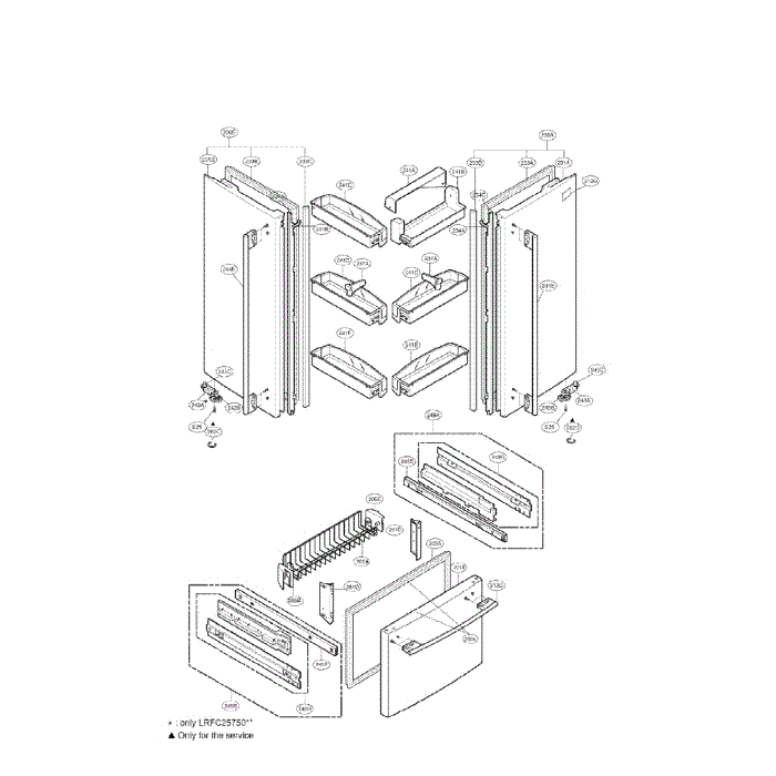 Door Diagram and Parts List for LRFC25750WW 00 LG Refrigerator