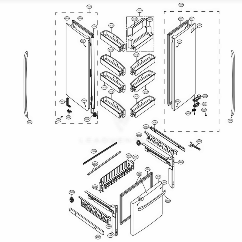 Door Parts Diagram and Parts List for LFC25776ST ASTCNA7 LG Refrigerator