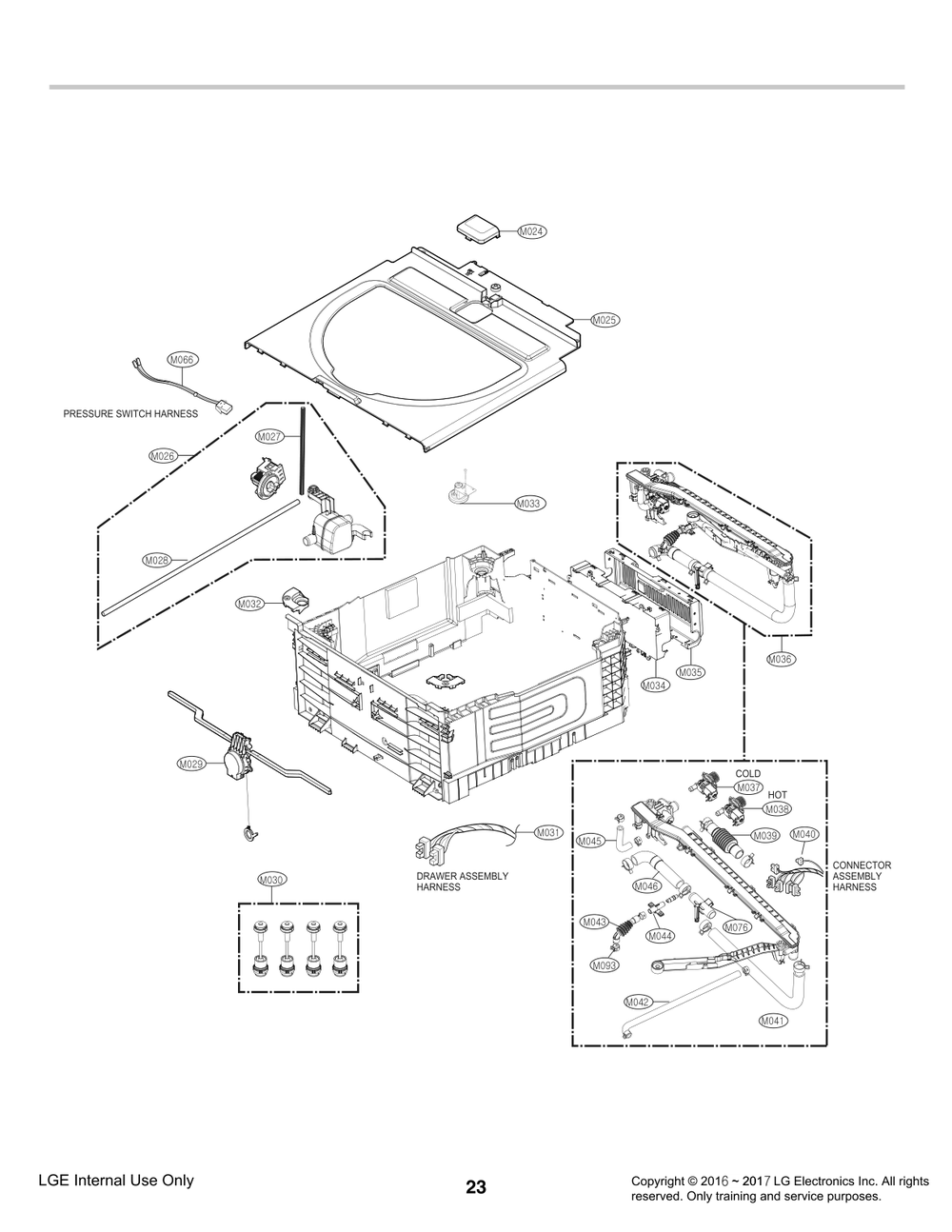 Pressure Switch Harness Diagram and Parts List for F70E2UDNK4 ASSEEUS LG Washer