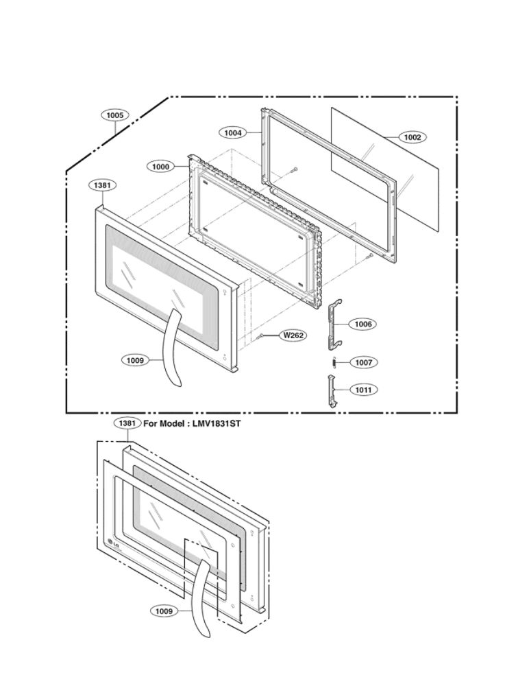 Door Parts Diagram and Parts List for LMV1831ST 00 LG Microwave