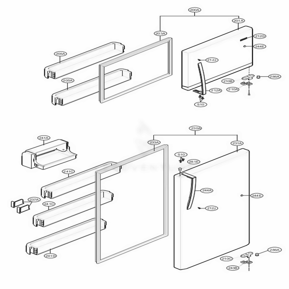 Door Parts Diagram and Parts List for 78032 ASWCSE7 LG Refrigerator