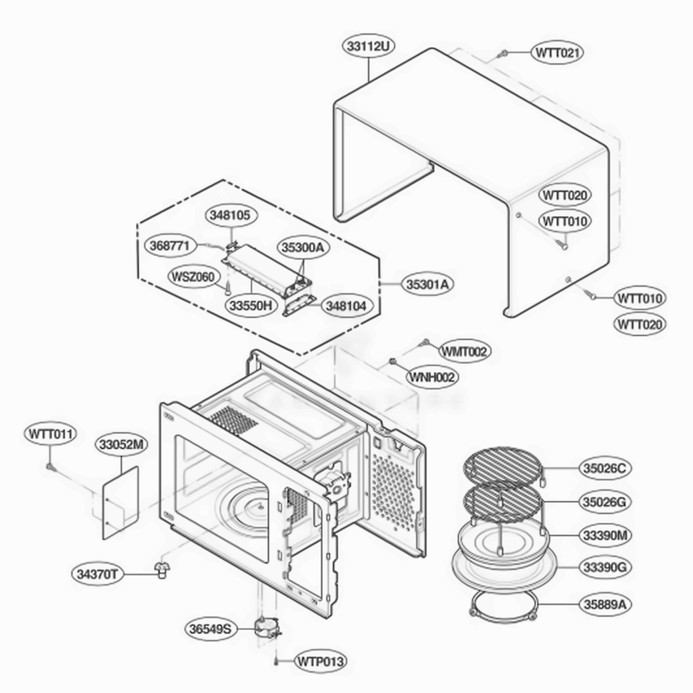 Oven Cavity Parts Diagram and Parts List for KCMC155JSS ASTEKAD LG Range