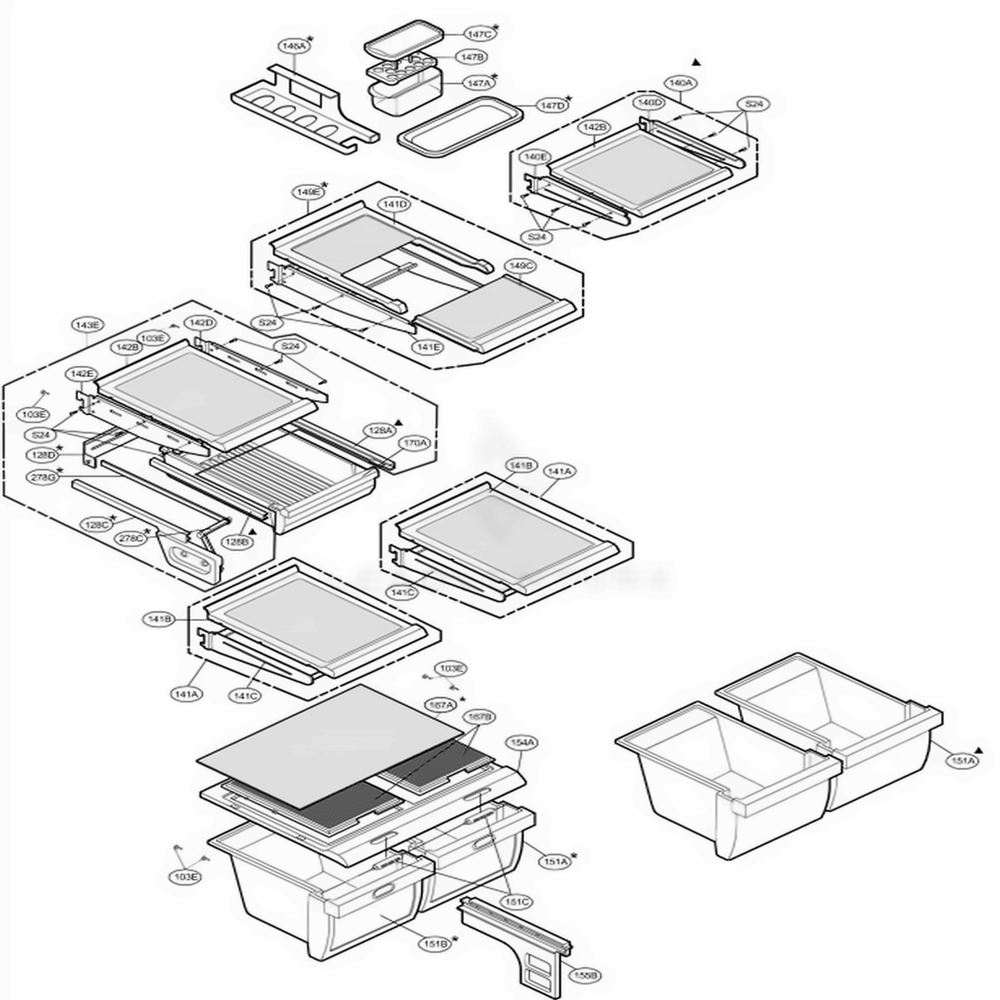 Refrigerator Parts Diagram and Parts List for 73962 ASWCSEA LG Refrigerator