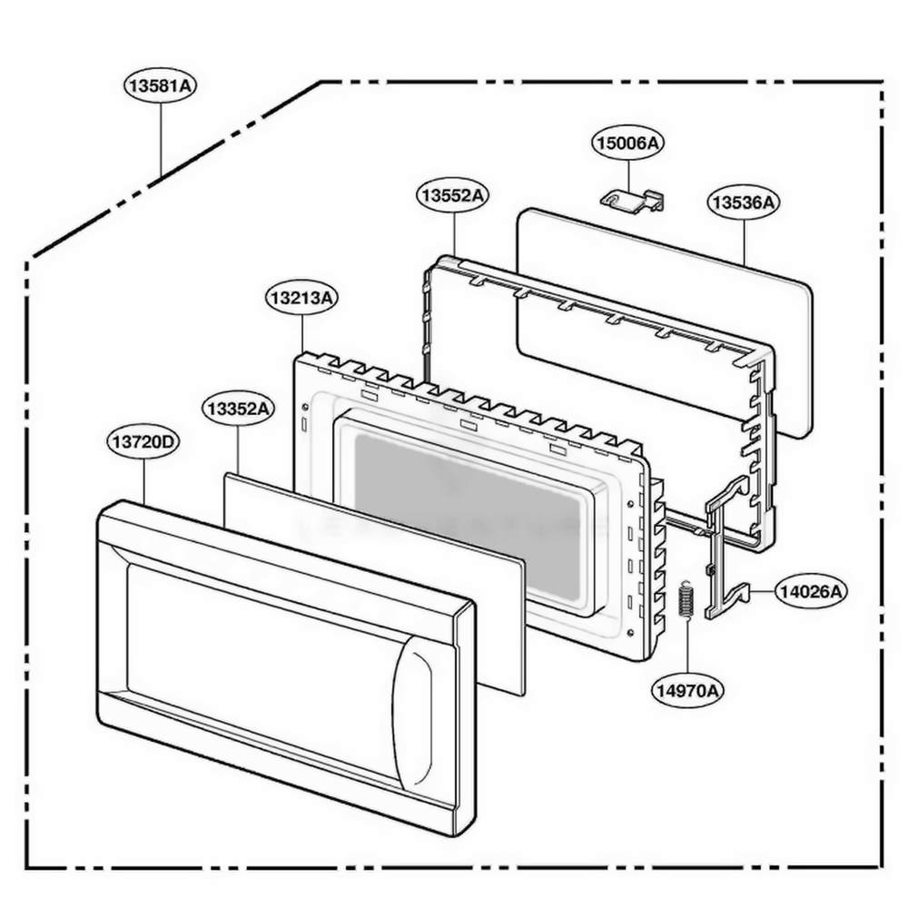 Door Parts Diagram and Parts List for 61289 ABKESEA LG Range