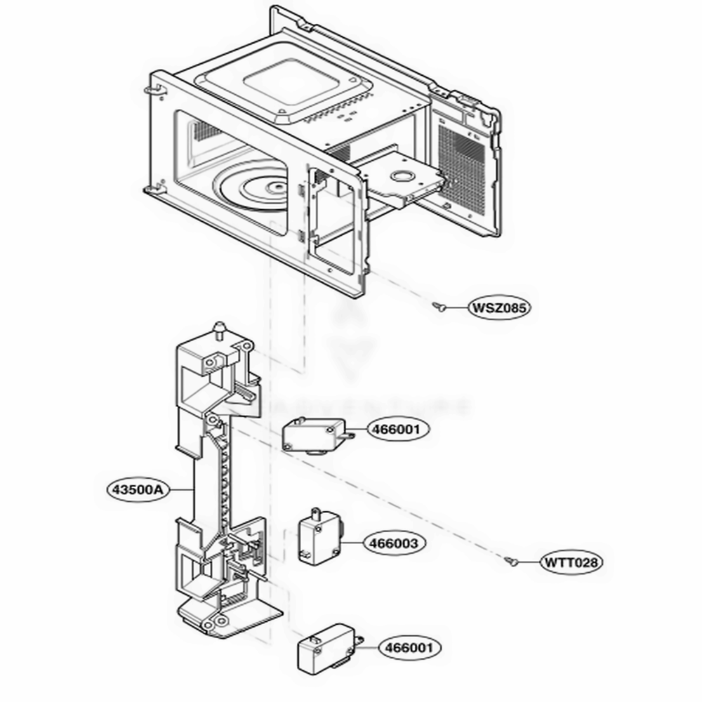 Latch Board Parts Diagram and Parts List for JES638WF KWHEGEU LG Range