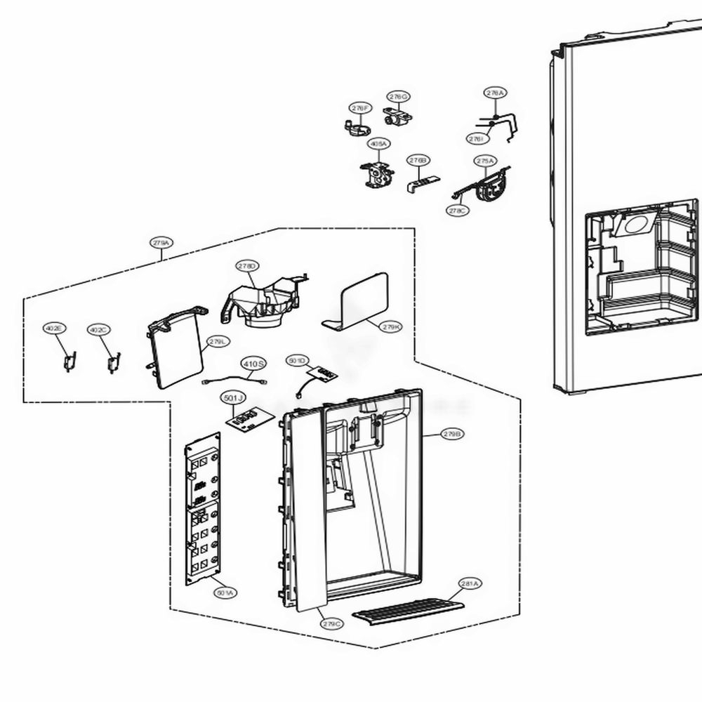 Dispenser Parts Diagram and Parts List for LFXS30766S ASTCNA2 LG Refrigerator