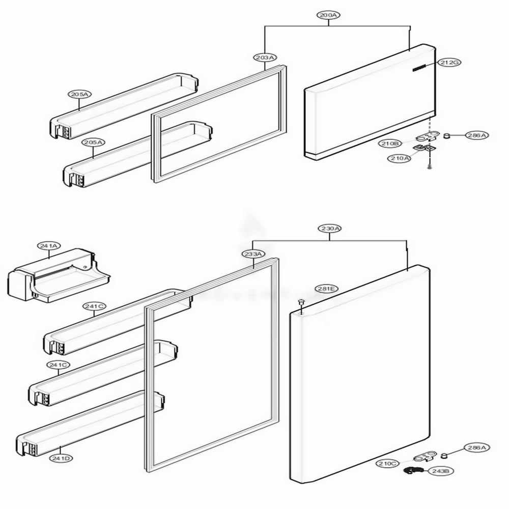 Door Parts Diagram and Parts List for LTCS24223B AWBCNA0 LG Refrigerator