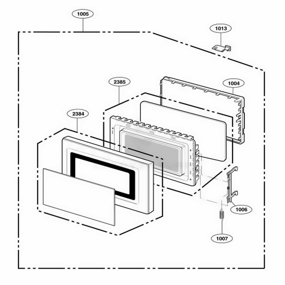 Door Parts Diagram and Parts List for DEL10E AGRQMTR LG Range