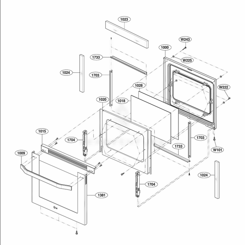 Door Parts Diagram and Parts List for LSRE307ST FSTLVKG LG Range