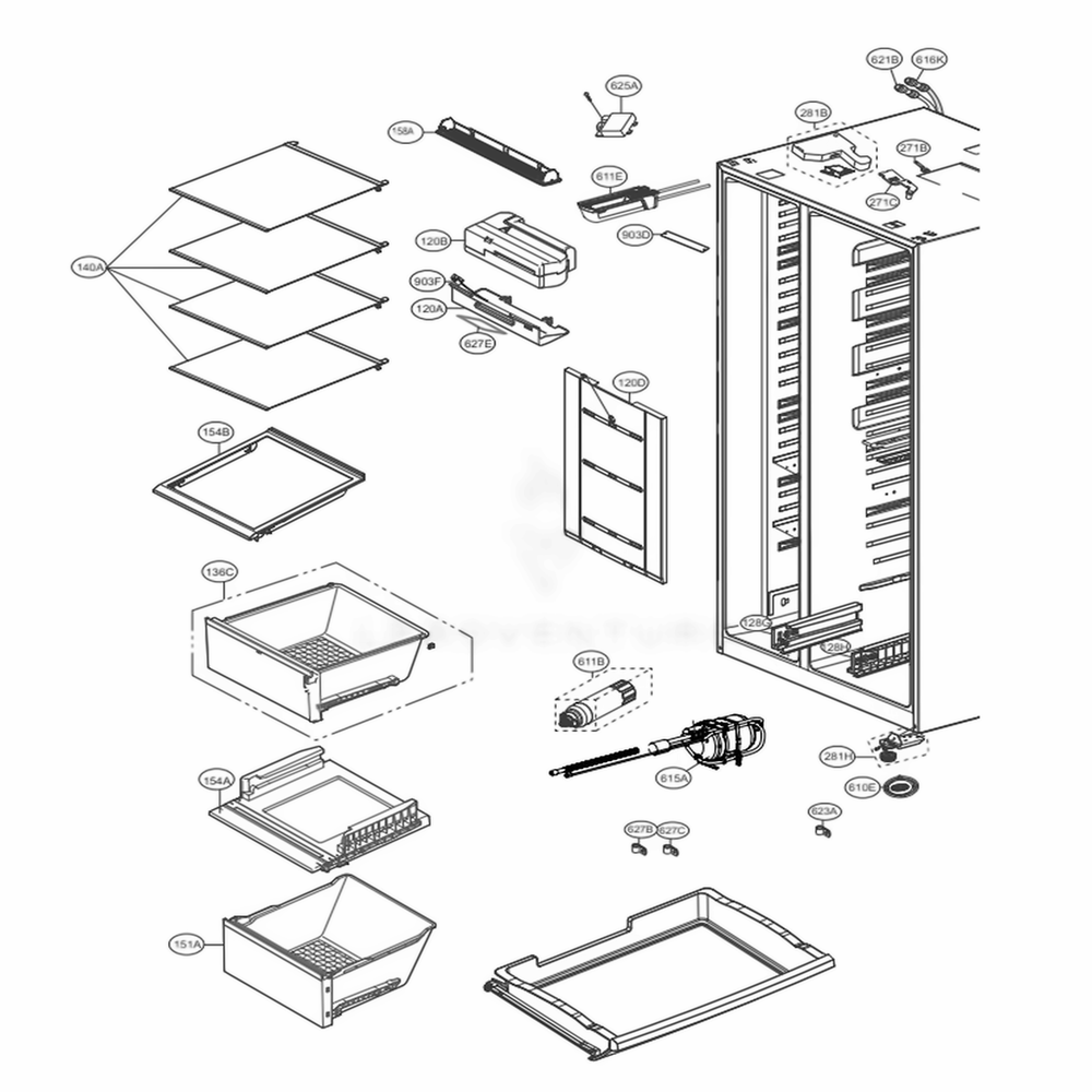 Refrigerator Compartment Diagram and Parts List for LSXC22396S ASTCNA4 LG Refrigerator