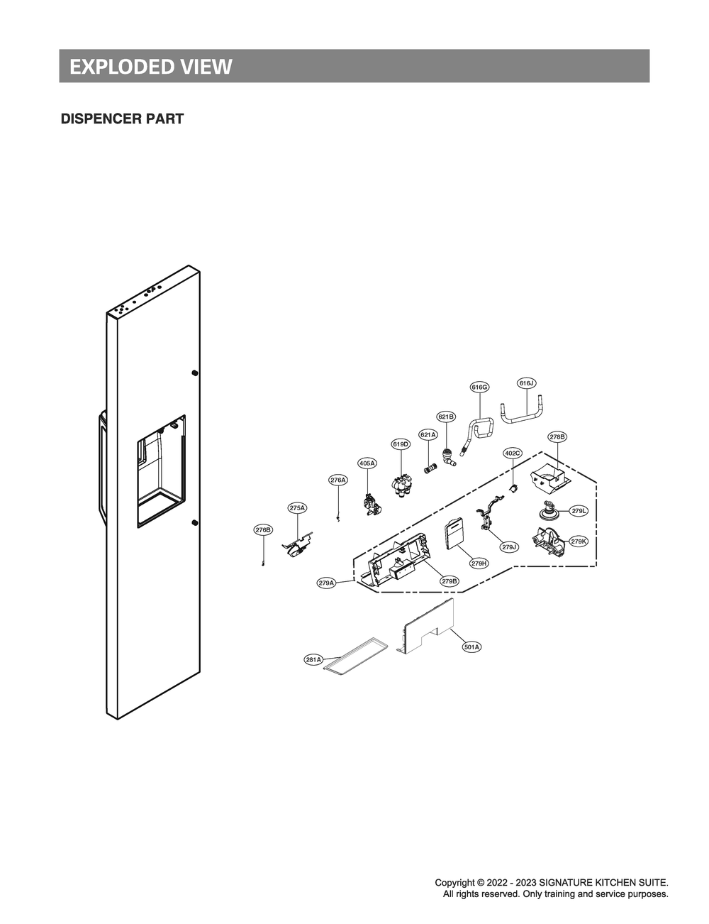 Dispenser Parts Diagram and Parts List for SKSSB4202S ASTCNA0 LG Refrigerator