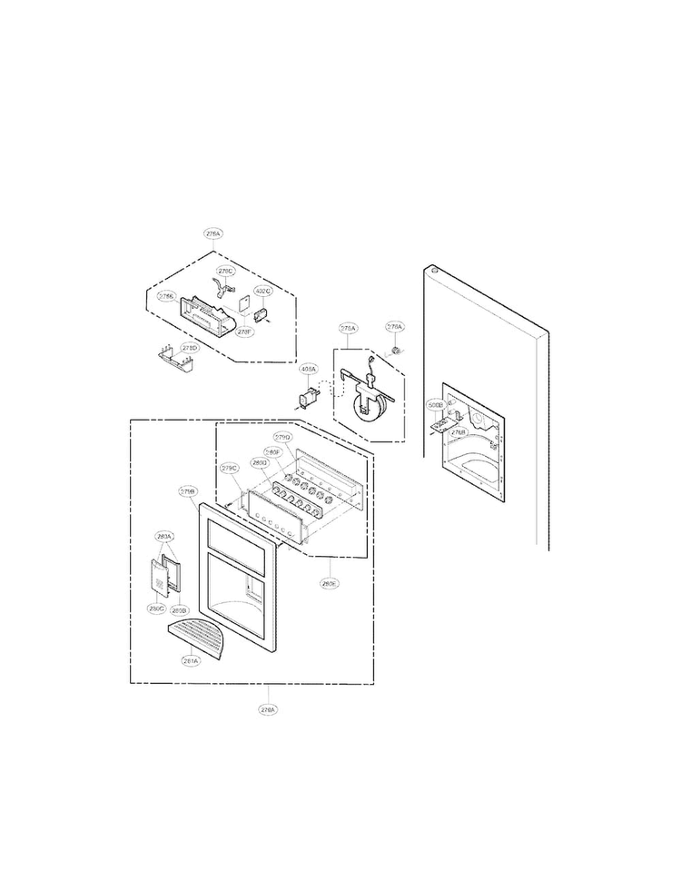 Dispenser Parts Diagram and Parts List for LFX25961AL01  LG Refrigerator