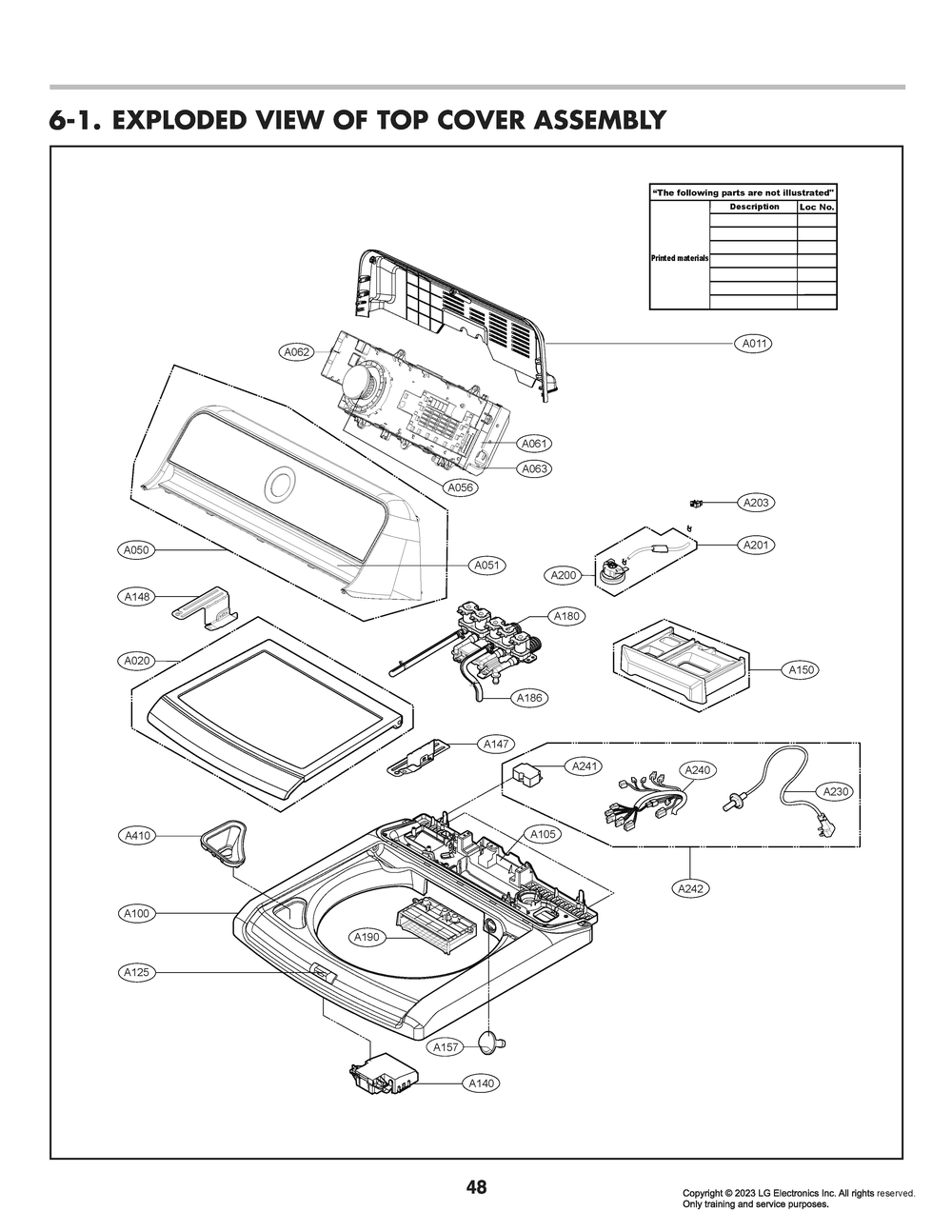 Top Cover Assembly Diagram and Parts List for T1789EFH5U ASSEUUS LG Washer