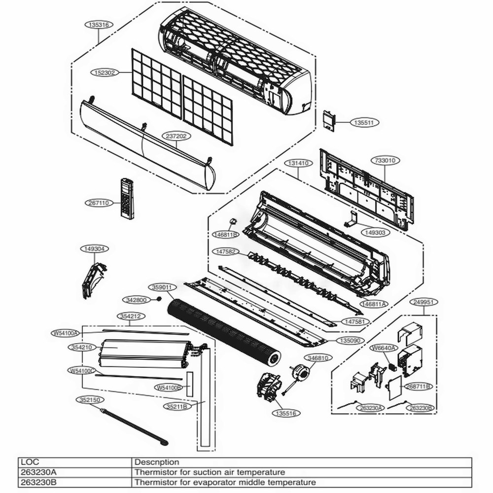 Indoor Unit Diagram and Parts List for MW30Y3J AWHBFRD LG Air Conditioner