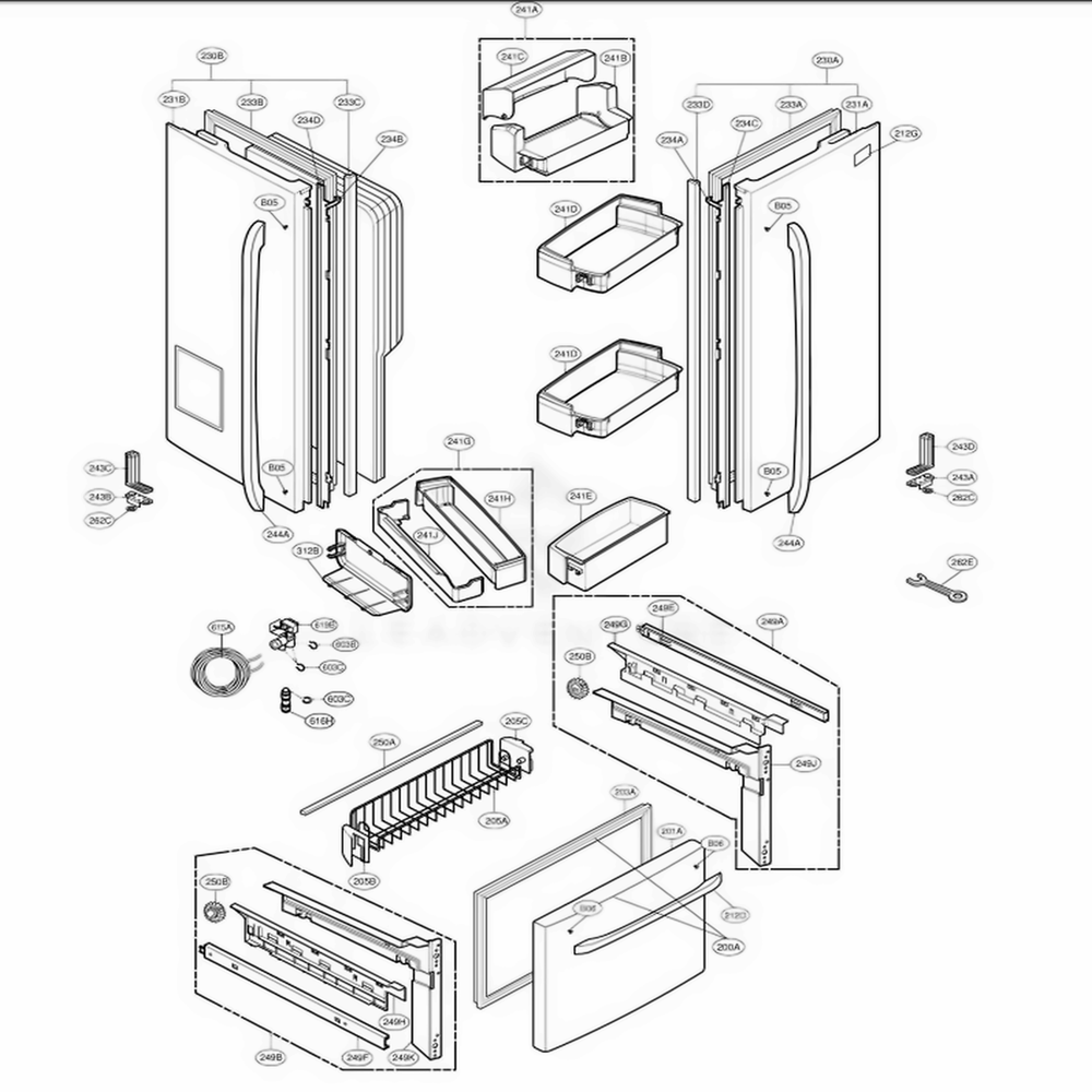 Door Parts Diagram and Parts List for LFX25961AL AAVCLGA LG Refrigerator