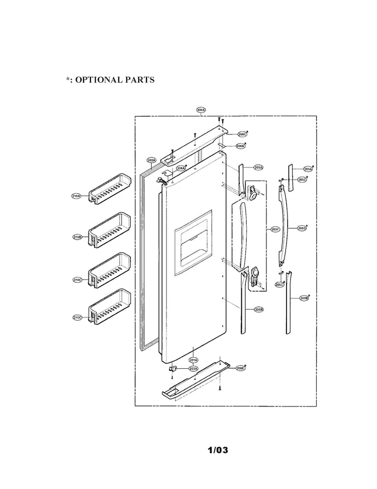 Freezer Door Diagram and Parts List for LRSP2031BS  LG Refrigerator