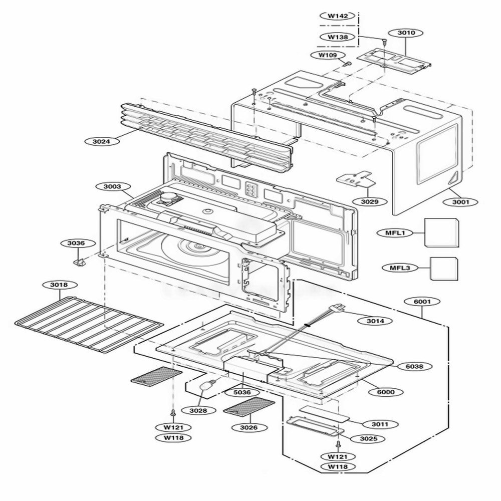 Oven Cavity Parts Diagram and Parts List for 80409 ABKESEA LG Wall Oven