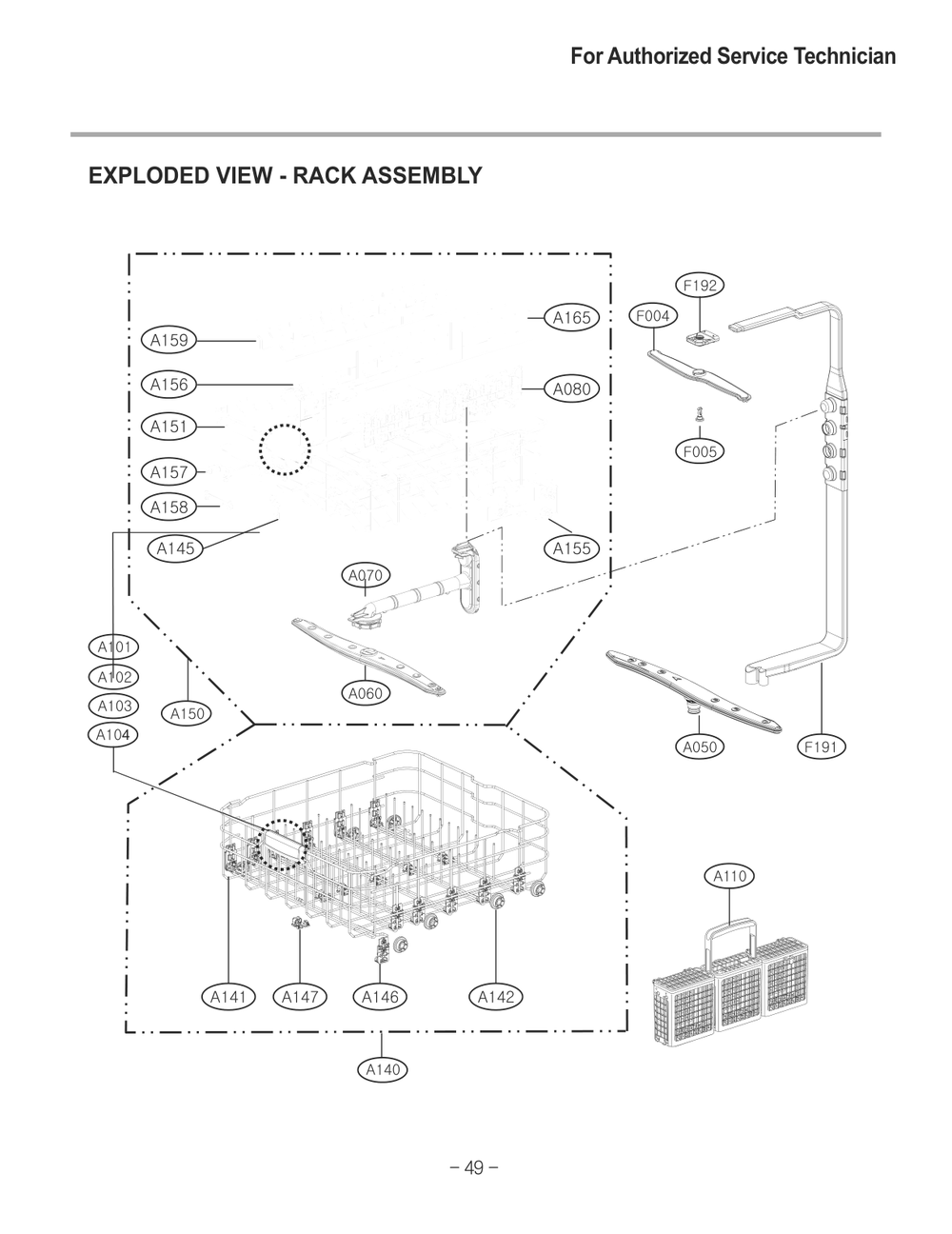 Rack Assembly Diagram and Parts List for D1471DBK ABDESEU LG Dishwasher