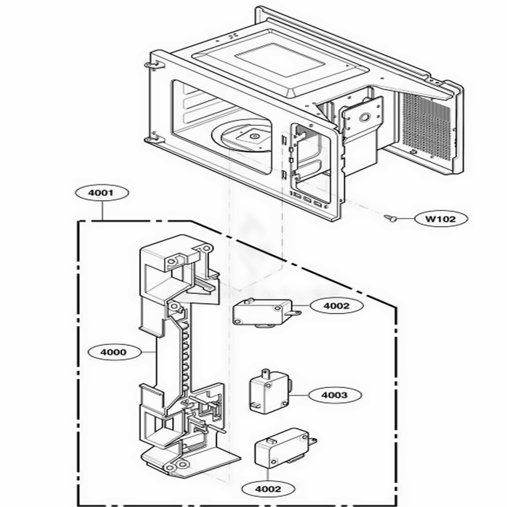 Latch Board Parts Diagram and Parts List for LD10MPS ASTEAMA LG Range