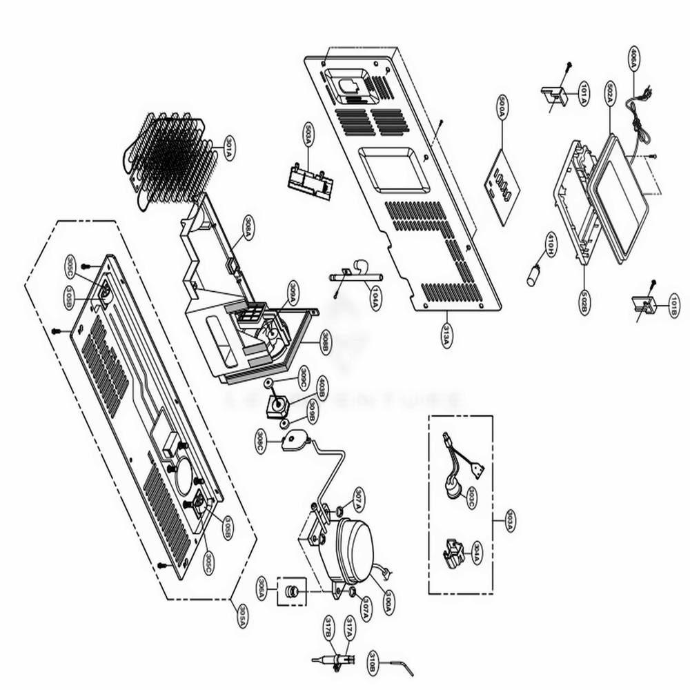 Machine Compartment Diagram and Parts List for LSC22991ST ASTCNA1 LG Refrigerator