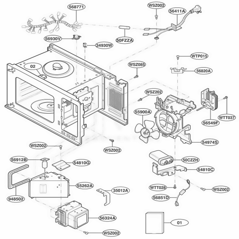 Interior Parts Diagram and Parts List for JE1860CH AG4EGEU LG Wall Oven