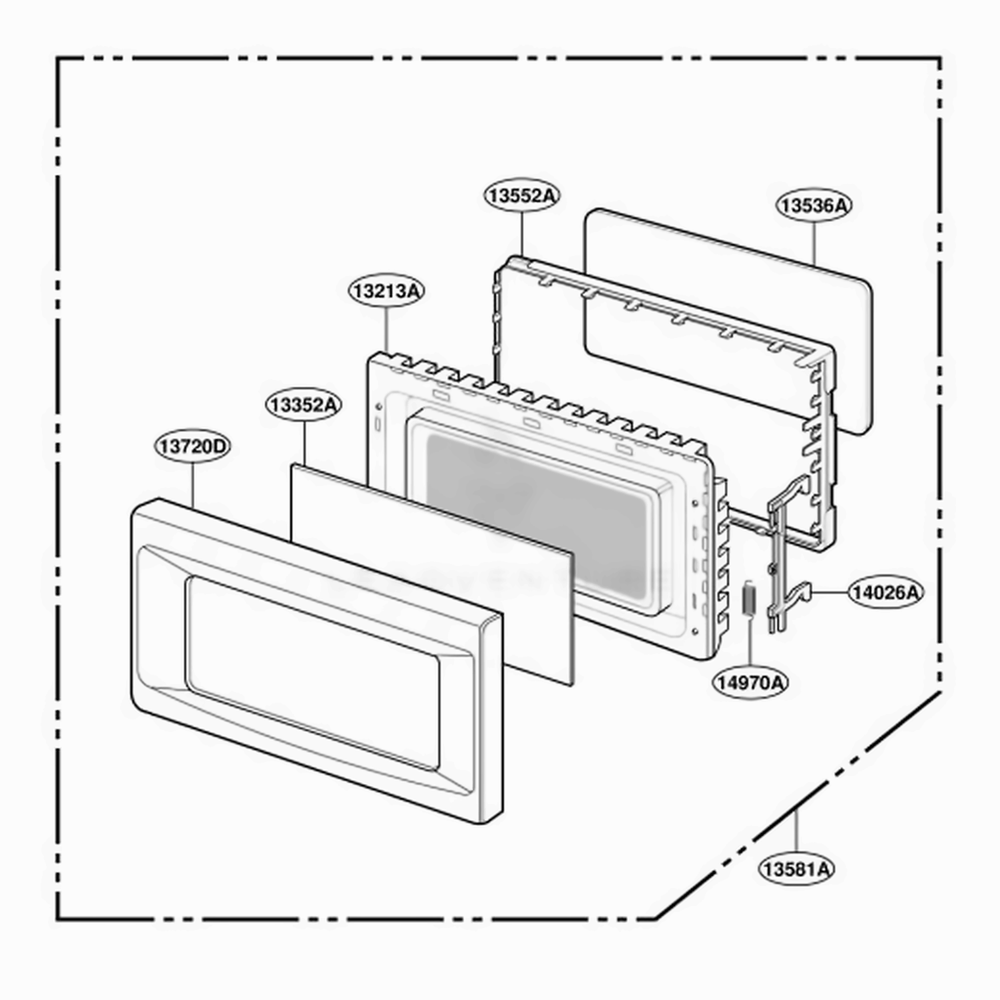 Door Parts Diagram and Parts List for JES1855PCH AT7EGEU LG Wall Oven