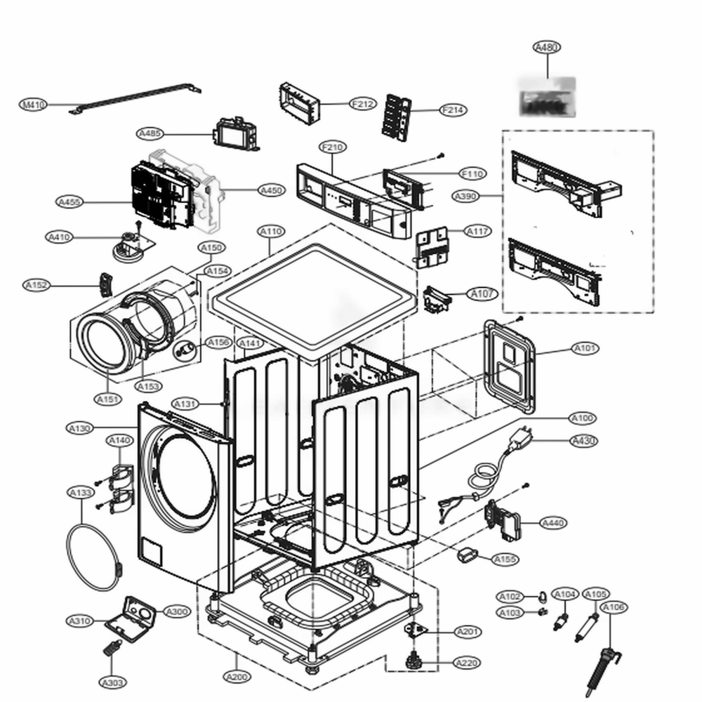 Cabinet And Control Panel Assembly Diagram and Parts List for GCWL1069QD3 ASSEELC LG Washer