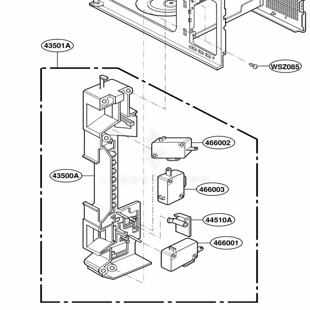 Latch Board Parts Diagram and Parts List for MA1103B BKEGSE LG Range
