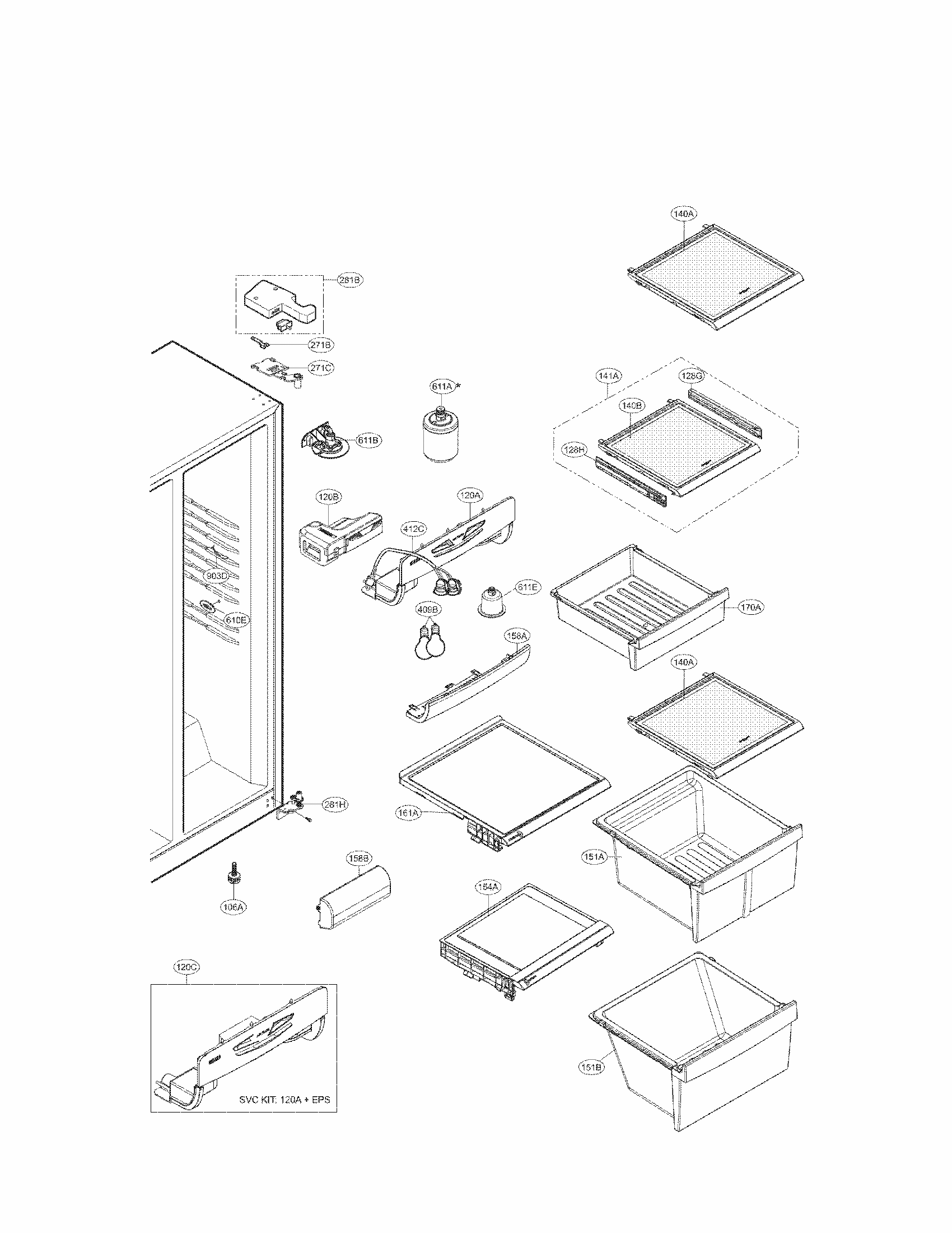 Refrigerator Compartment Parts Diagram and Parts List for 79551312014  Kenmore Refrigerator