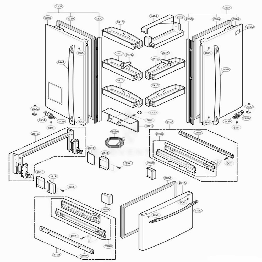 Door Parts Diagram and Parts List for 75192 ASWCSER LG Refrigerator