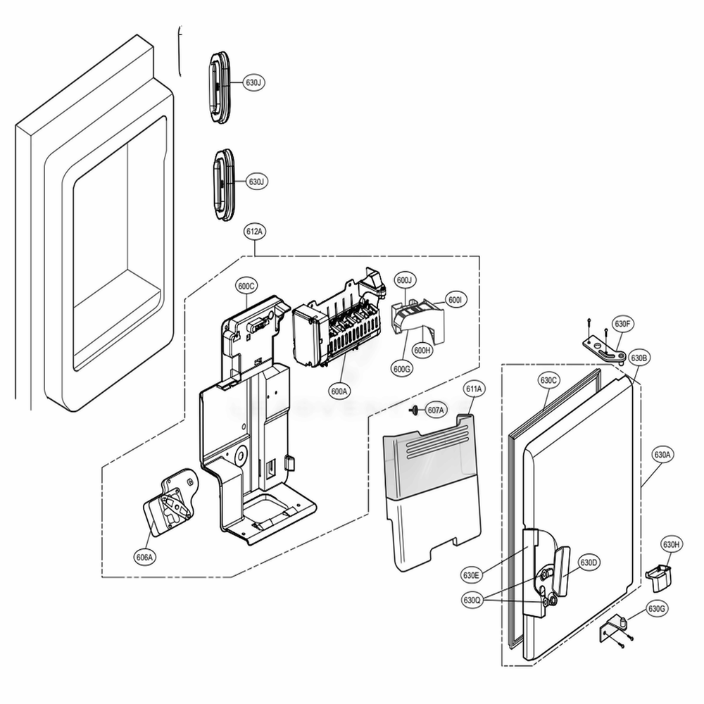 Ice Maker And Ice Bin Parts Diagram and Parts List for 75042 ASWCSE0 LG Refrigerator