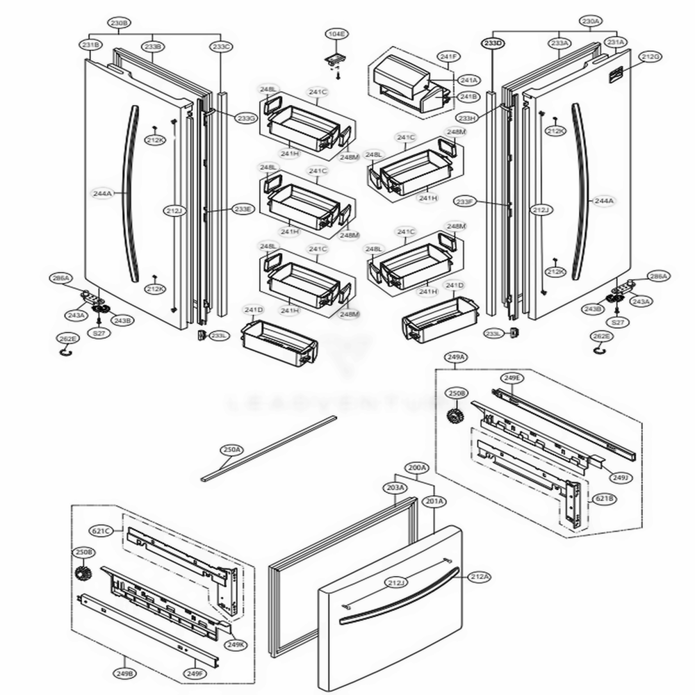 Door Parts Diagram and Parts List for 71303 AST2SER LG Refrigerator