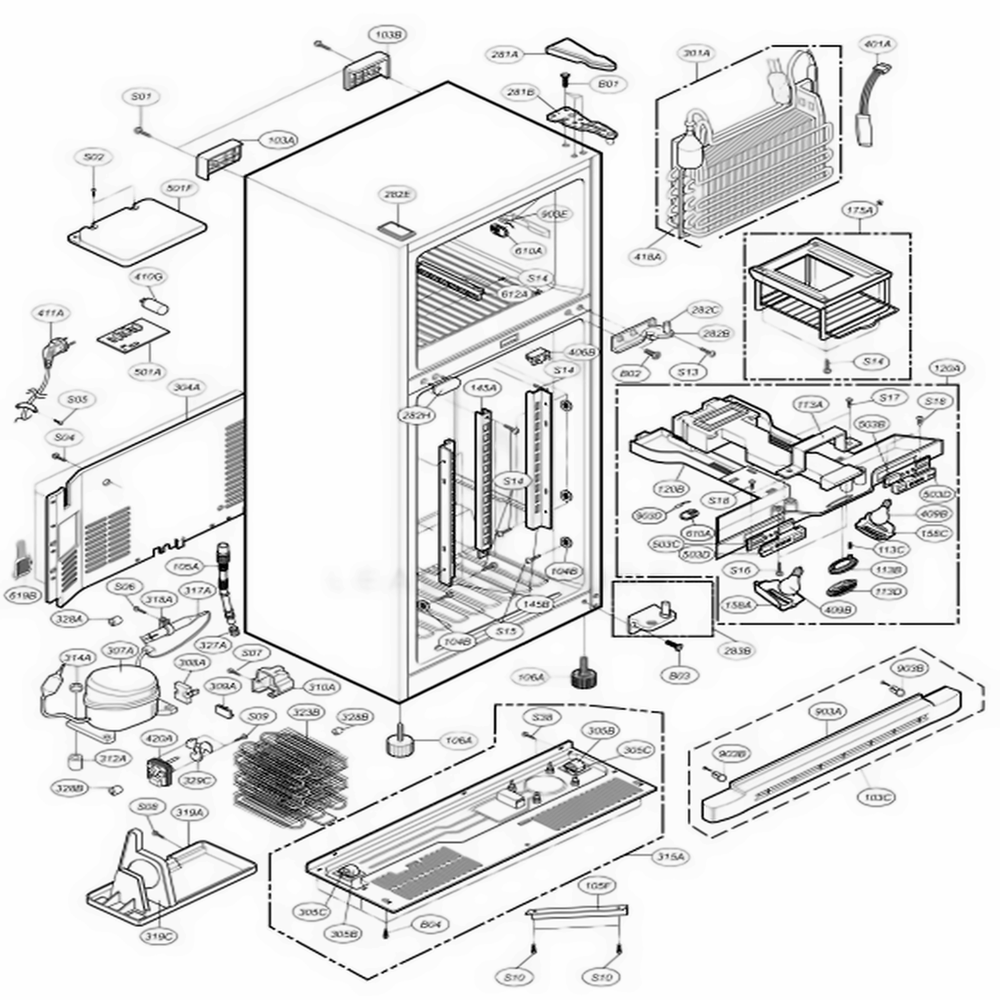 Case Parts Diagram and Parts List for 75254 ABICSEF LG Refrigerator