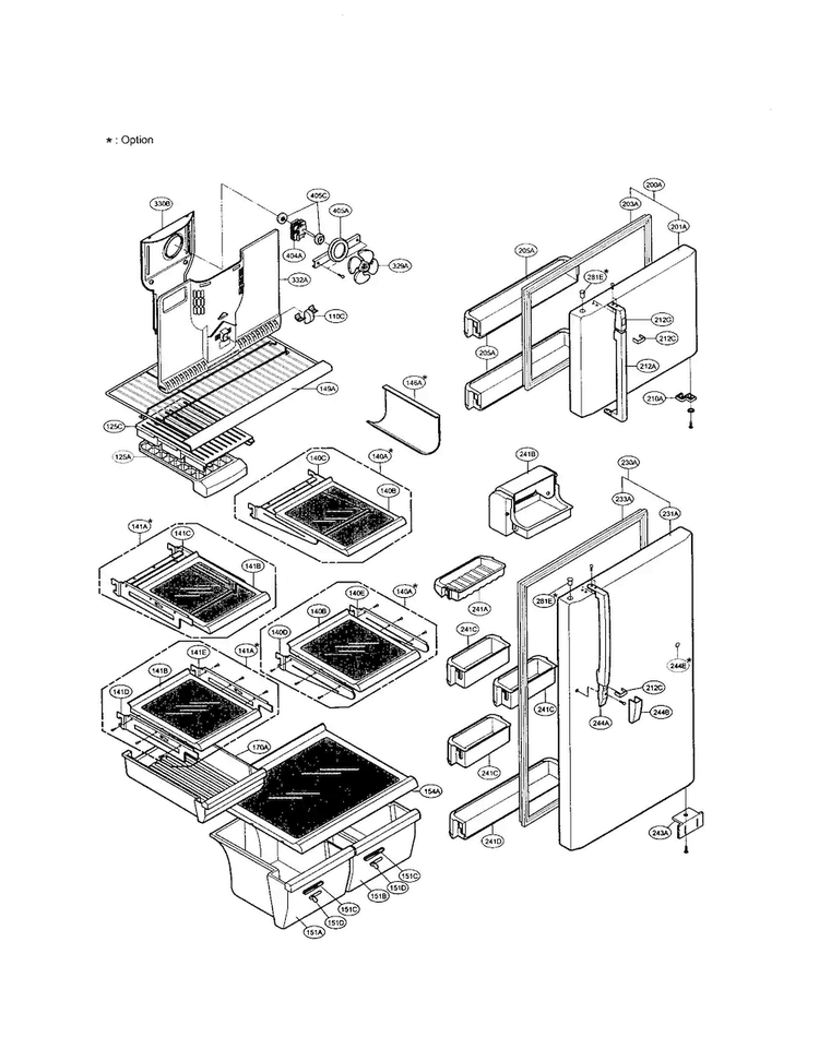 Door And Shelves Diagram and Parts List for LRTBC2025BS  LG Refrigerator