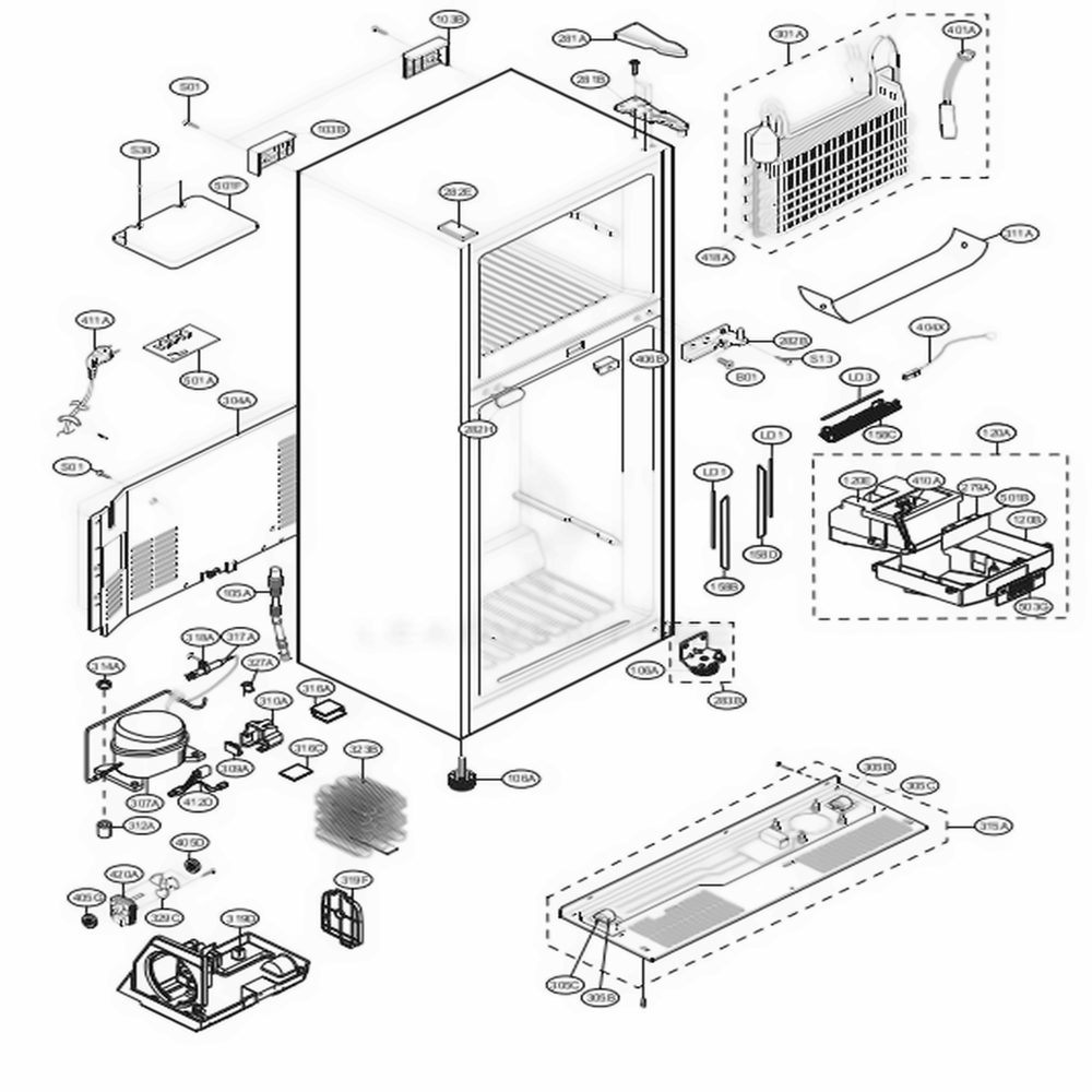 Case Parts Diagram and Parts List for 78033 ASTCSE4 LG Refrigerator