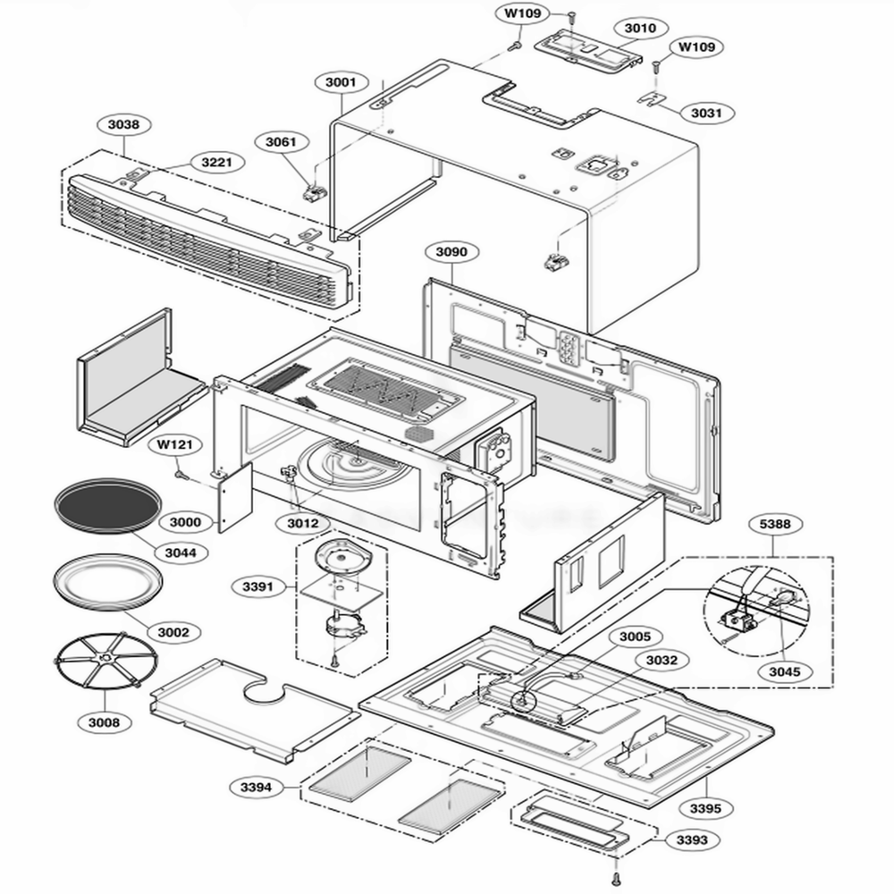 Oven Cavity Parts Diagram and Parts List for SCA1000HBB ABKEGEU LG Range