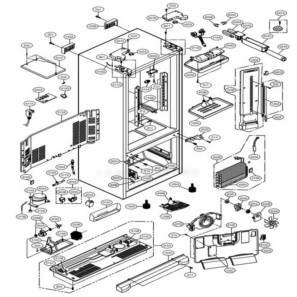 Case Parts Diagram and Parts List for 78542 ASW6SER LG Refrigerator