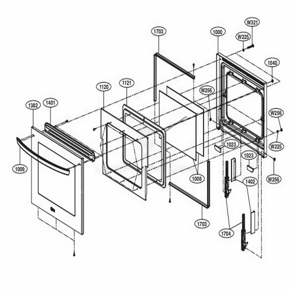 Upper Door Parts Diagram and Parts List for LWD3063ST AS1LLGA LG Wall Oven