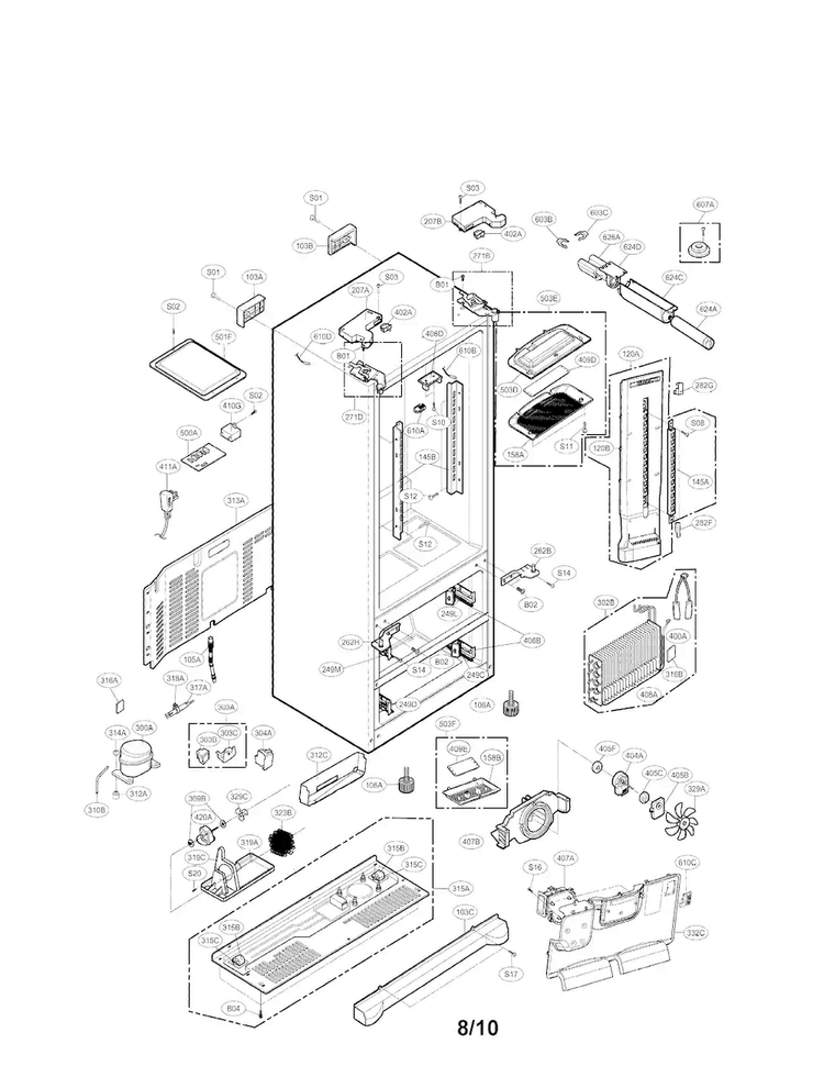 Case Parts Diagram and Parts List for LMX25985SB 01 LG Refrigerator