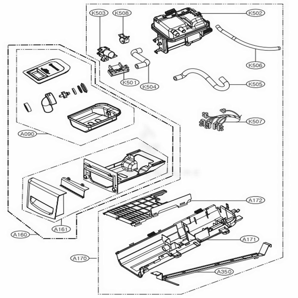 Panel Drawer Assembly And Guide Assembly Diagram and Parts List for 90441 ABWESEC LG Dryer