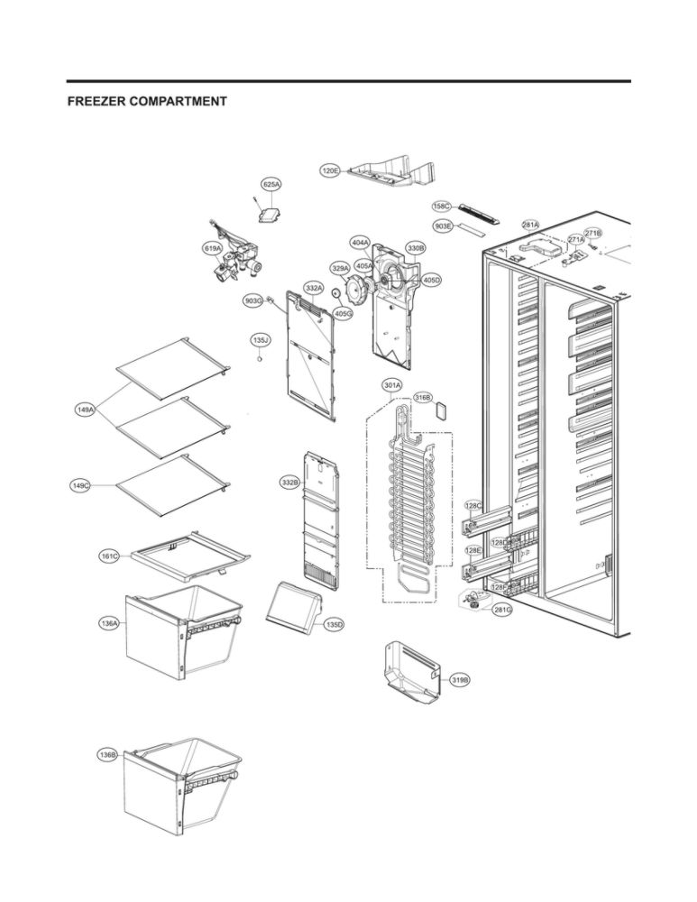 Freezer Compartment Diagram and Parts List for LSXS26366S 07 LG Refrigerator