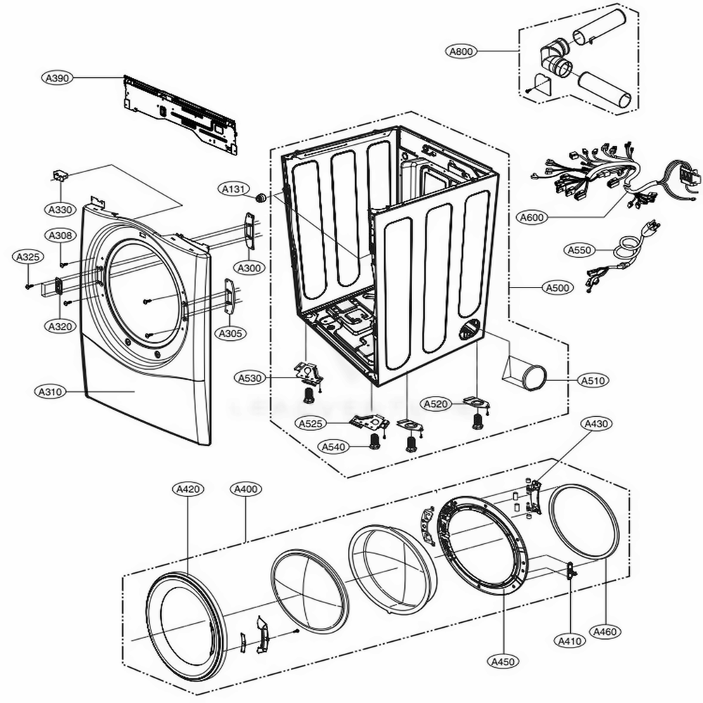 Cabinet And Door Assembly Diagram and Parts List for DLG3171W ABWEEUS LG Dryer